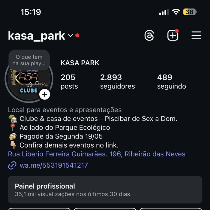 Perfil Kasa Park antes: 2.893 seguidores